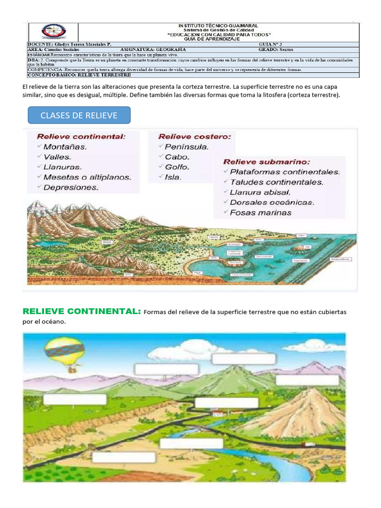 Guía #3 El Relieve Terrestre | PDF