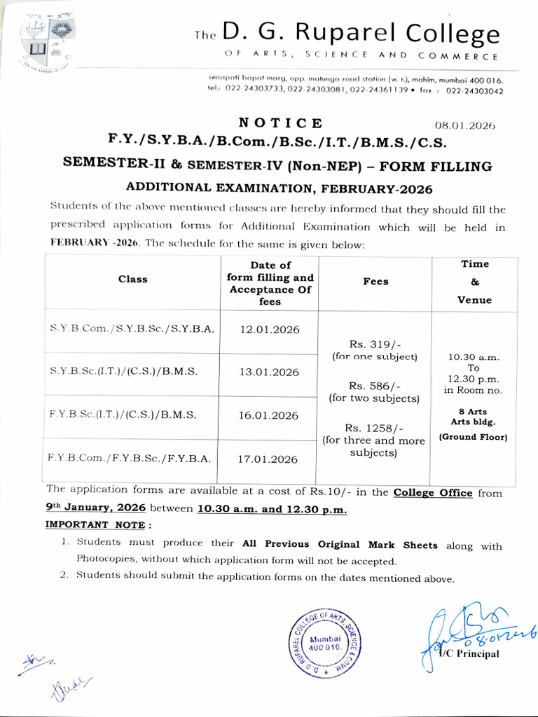 Notice - Add Exam Form Filling (Non-NEP) Feb 2026 | PDF