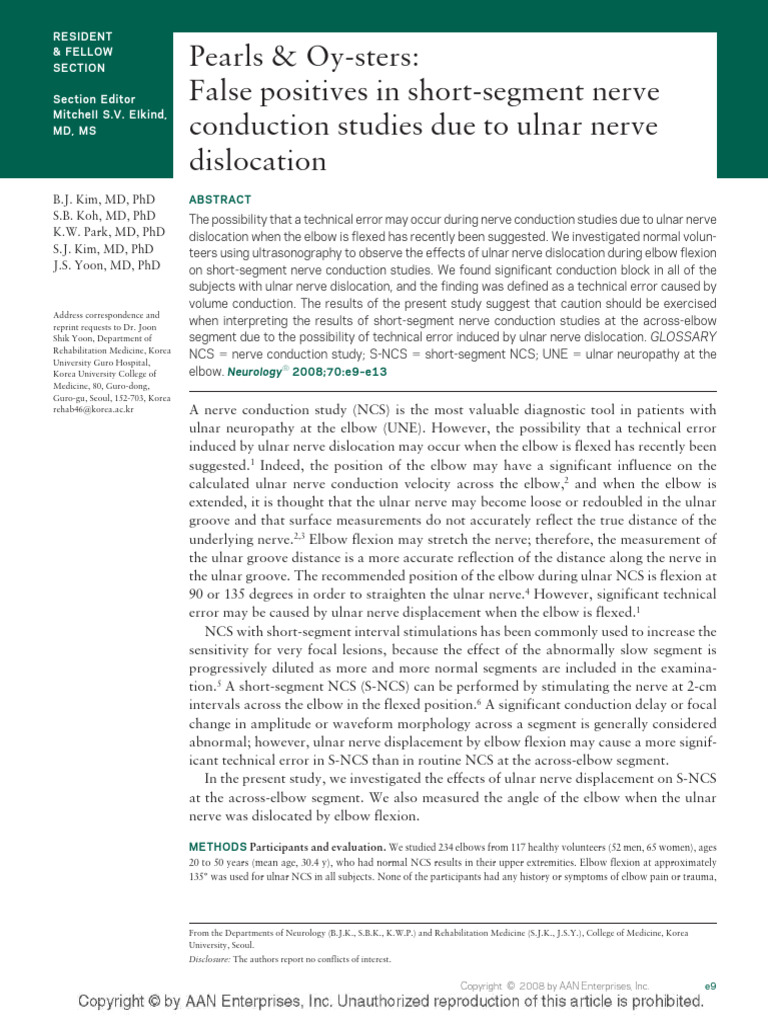 Kim Et Al 2008 Pearls Oy Sters False Positives in Short Segment Nerve ...