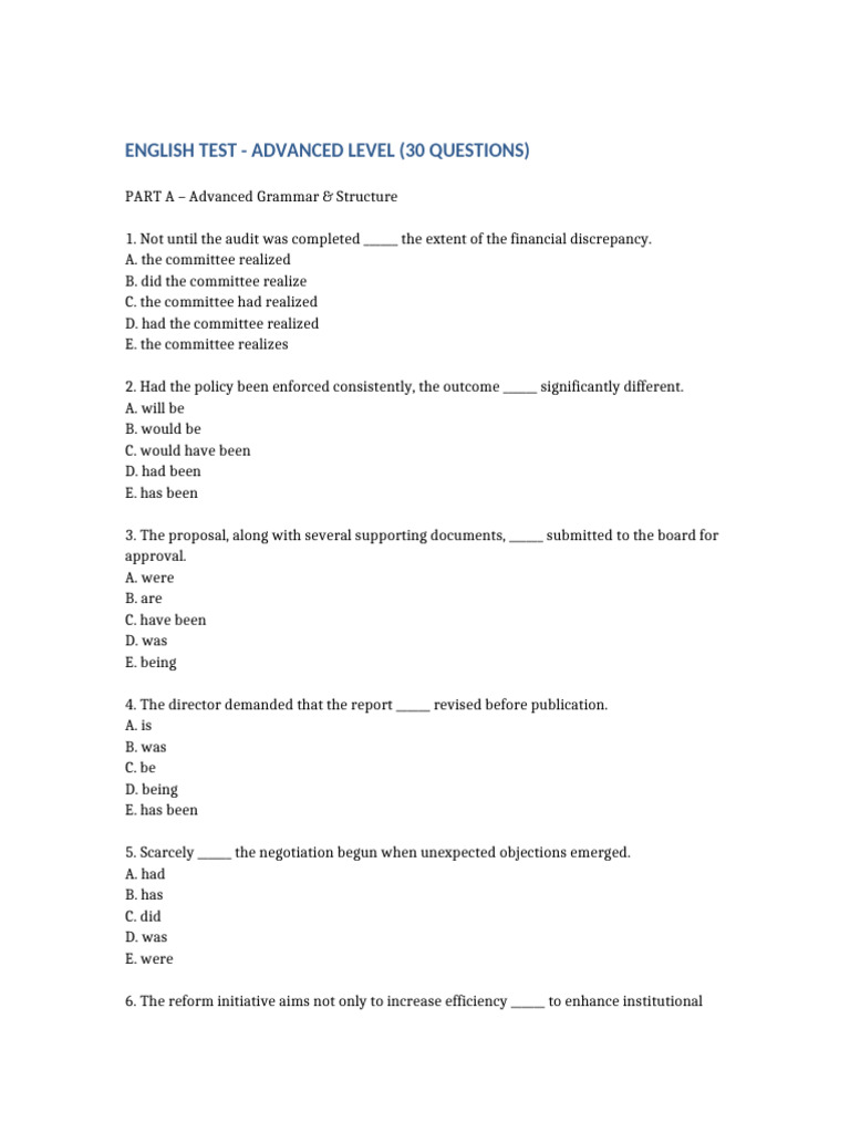 English Test Advanced 30 Soal | PDF | Policy