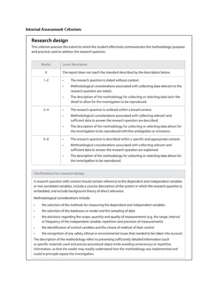 Internal Assessment Criterion-Research Design | PDF