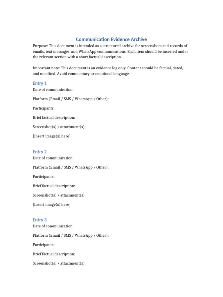 Communication Evidence Archive Template | PDF