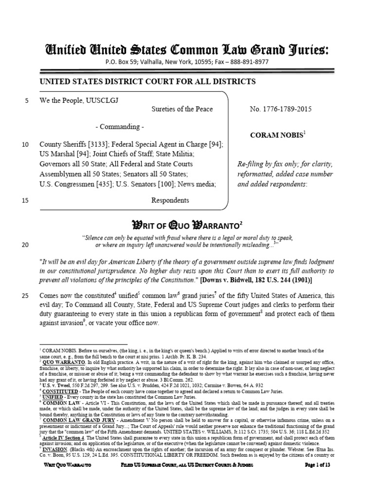 Writ of Quo Warranto: We the People, UUSCLGJ - COMMANDING - County ...