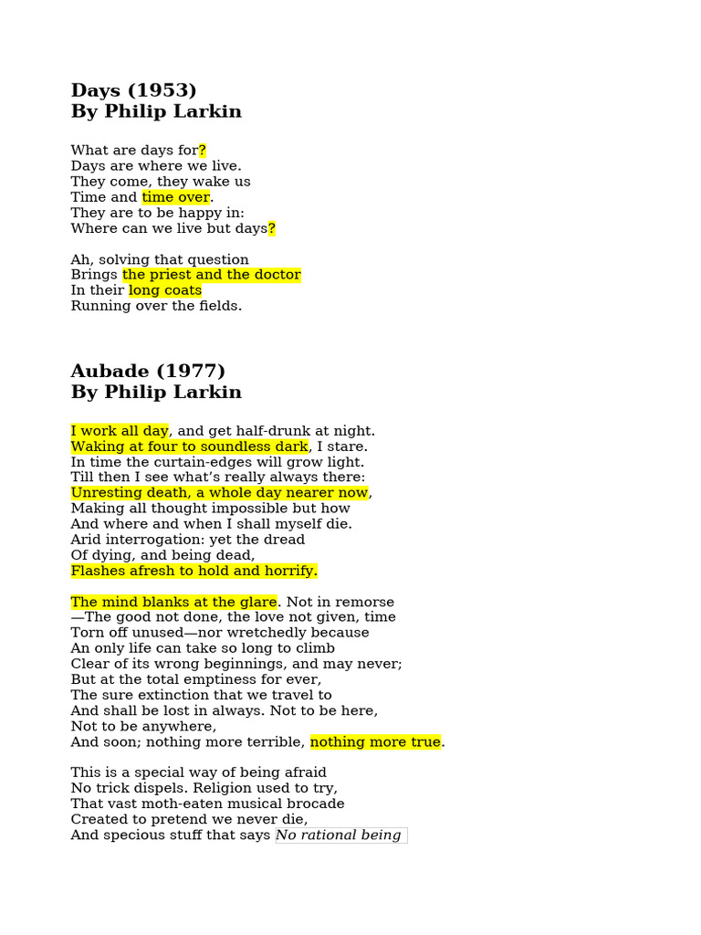 Philip Larkin Selected Poems | PDF