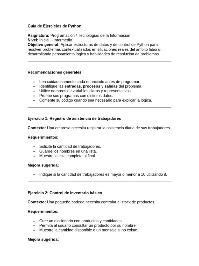 Guía de Ejercicios de Python | PDF