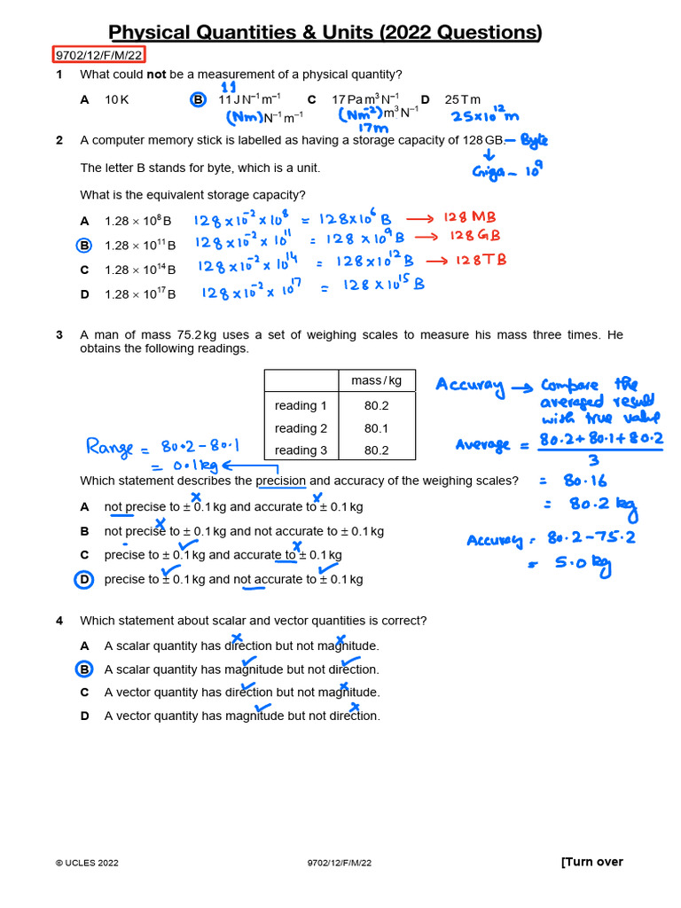 Physical Quantities & Units Questions | PDF | Observational Error ...