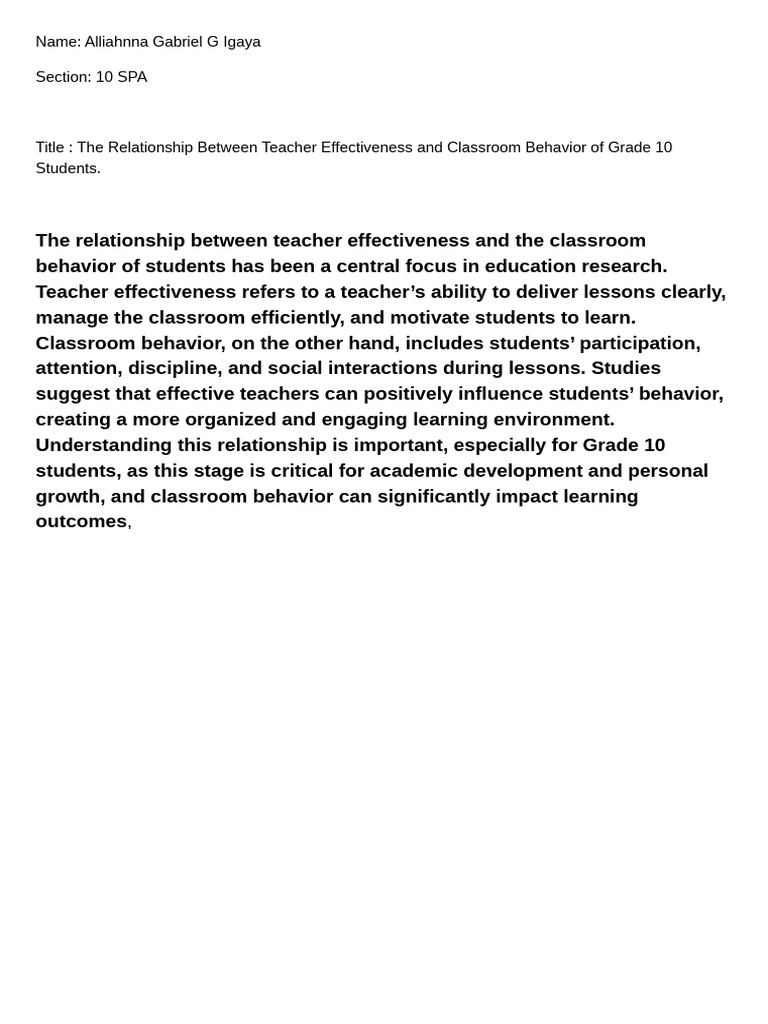 The Relationship Between Teacher Effectiveness and The Classroom ...