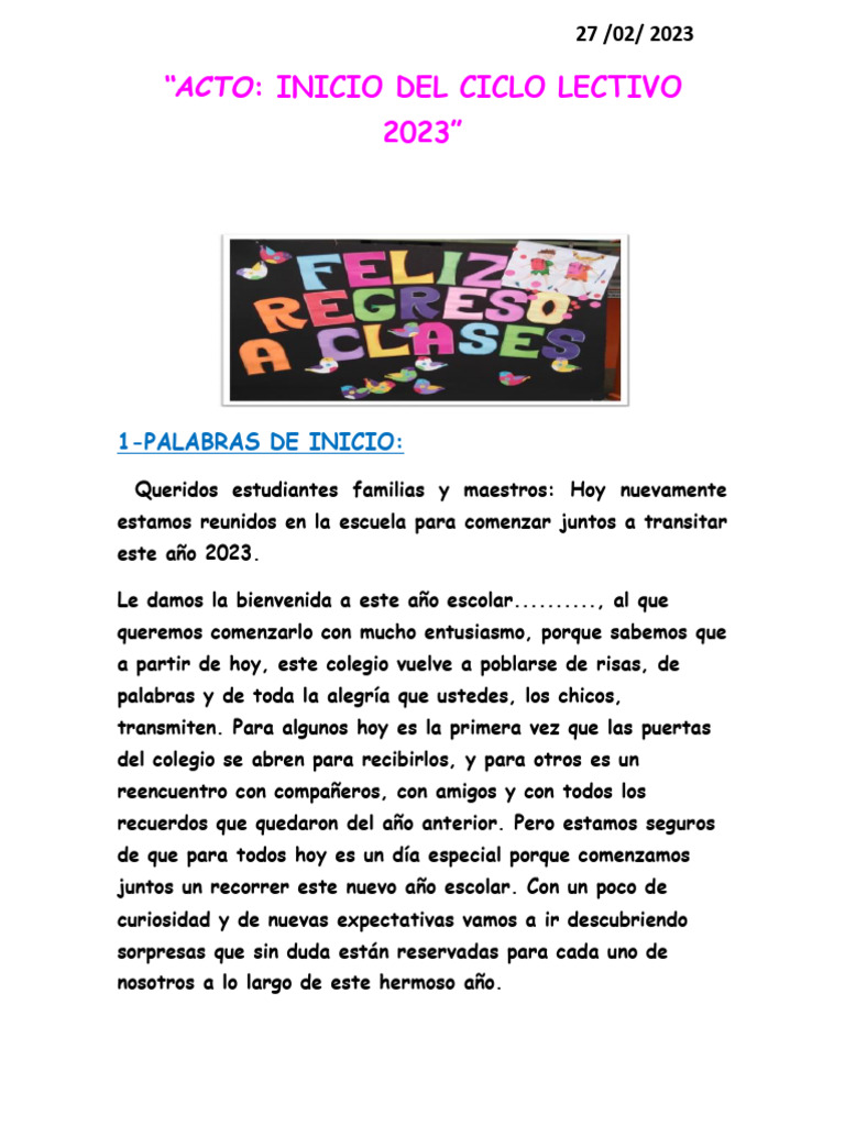 Acto de Inicio 2023 | PDF