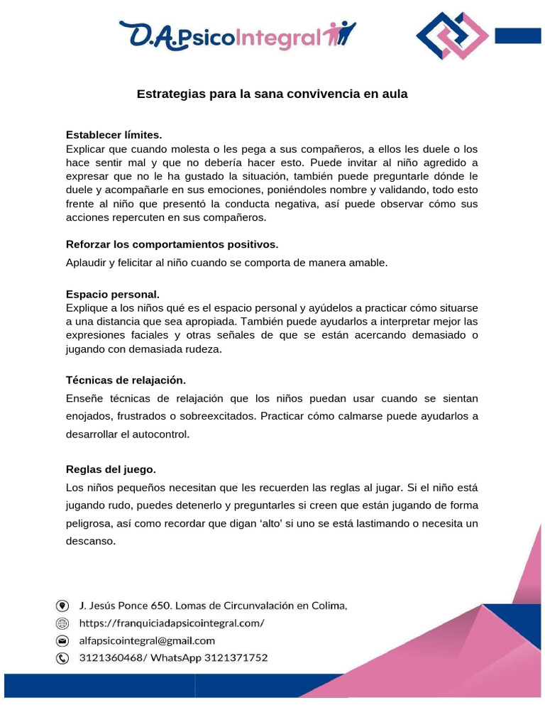 Estrategias para La Sana Convivencia El Aula DA | PDF
