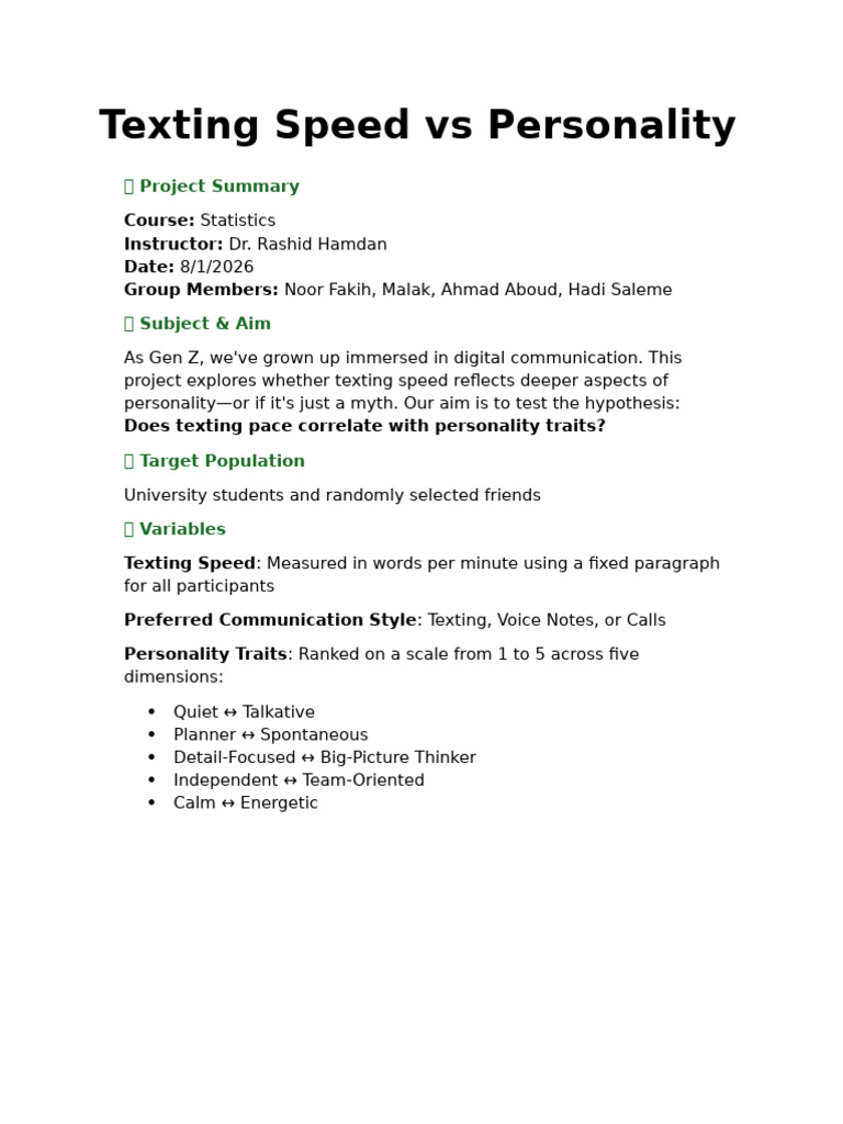 Texting Speed Vs Personality | PDF | Extraversion And Introversion ...
