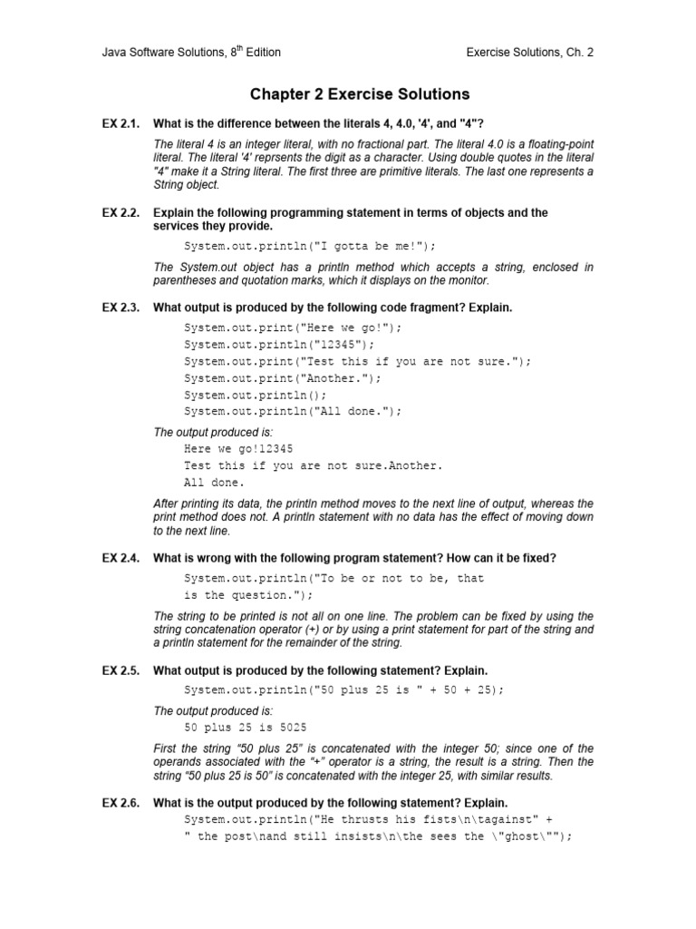 Chapter 2 Exercise Solutions | PDF | String (Computer Science) | Java ...