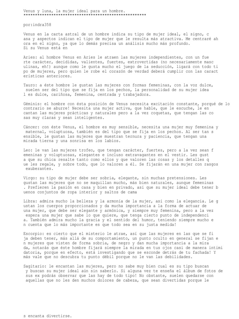 Venus y Luna, La Mujer Ideal para Un Hombre PDF Mujer Las emociones