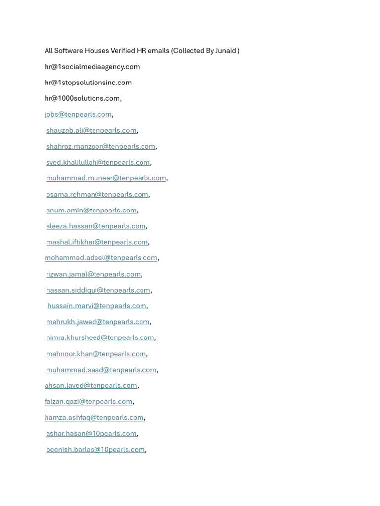 All Software Houses Verified HR Emails | PDF