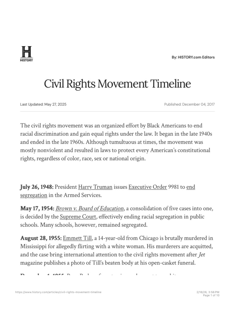 Civil Rights Movement Timeline | PDF | Politics Of The United States ...