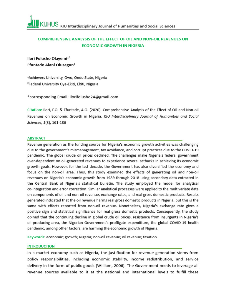 Comprehensive Analysis of The Effect of Oil and Non-Oil Revenues On ...