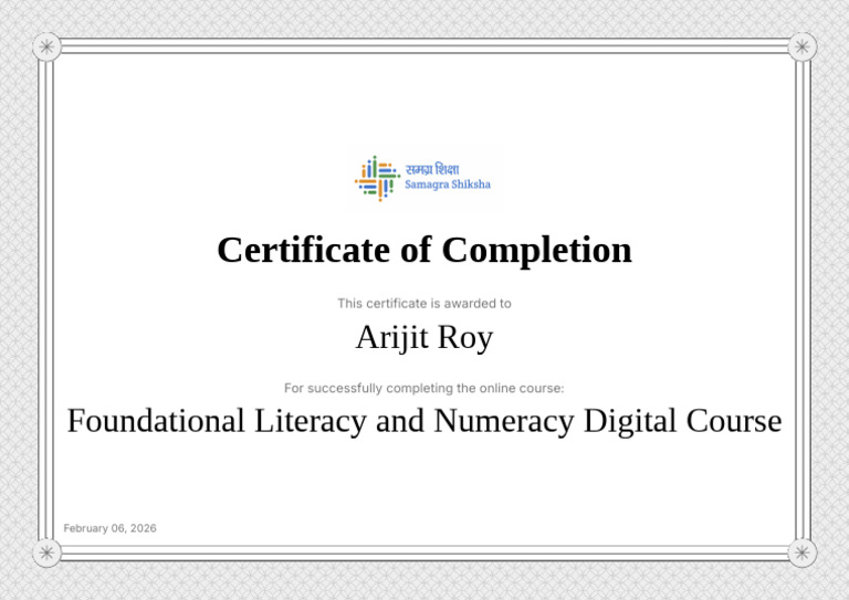 Foundational Literacy and Numeracy Digital Course-Certificate | PDF