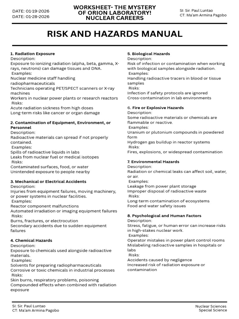 Risks Hazards in Careers in Nuclear Science and Technology | PDF ...