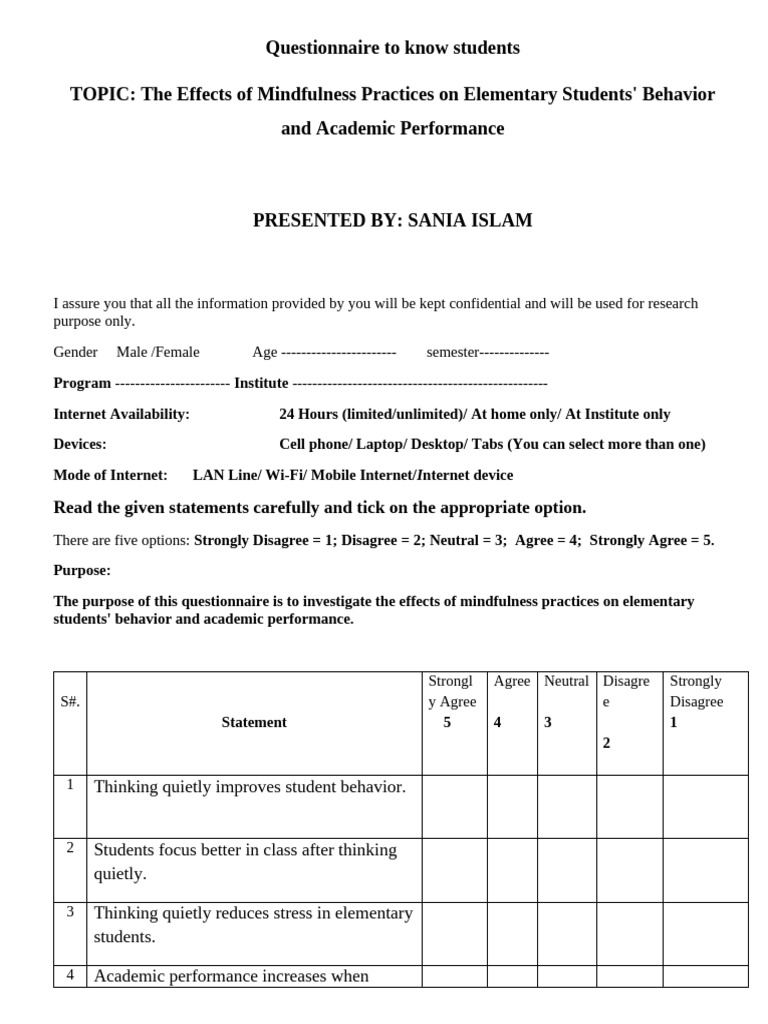 Updated SANIA Questionnaire | PDF | Mindfulness | Cognition