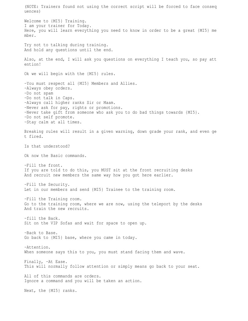 MI5 Training Guidelines and Commands | PDF