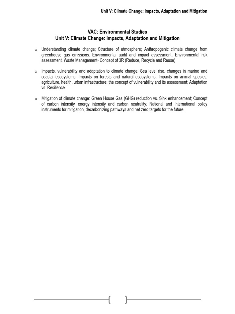 Unit V - VAC - Environmental Studies | PDF | Climate Change ...