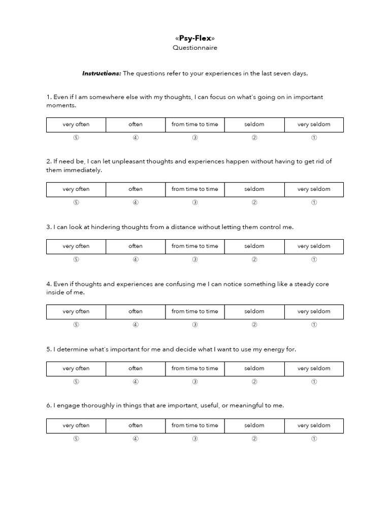 ACT Foundations For BAs Module 1 Psy Flex Questionnaire | PDF ...