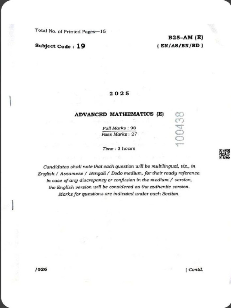 HSLC Question 2025 (Adv. Maths) | PDF