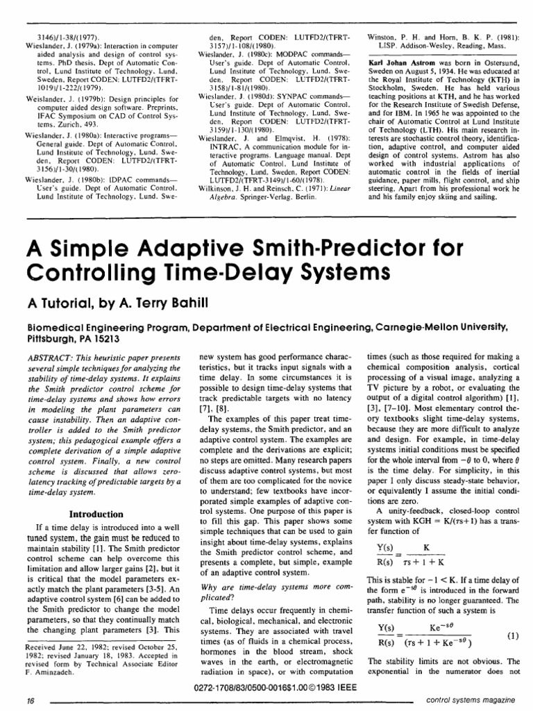 Adaptive Smith Predictor for Time-Delay Systems | PDF | Technology ...