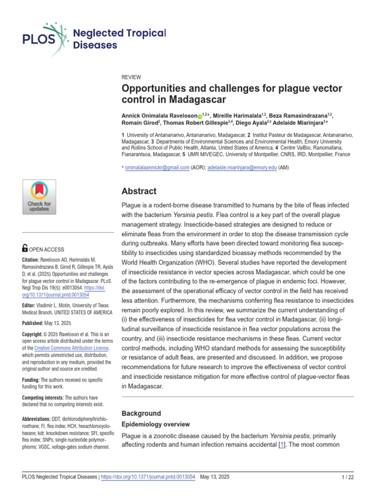 Opportunities and Challenges For Plague Vector Control in Madagascar ...
