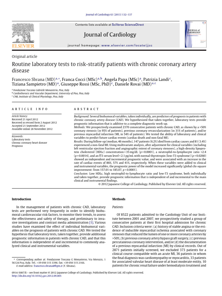 Routine Laboratory Tests To Risk-Stratify Patients With Chronic ...