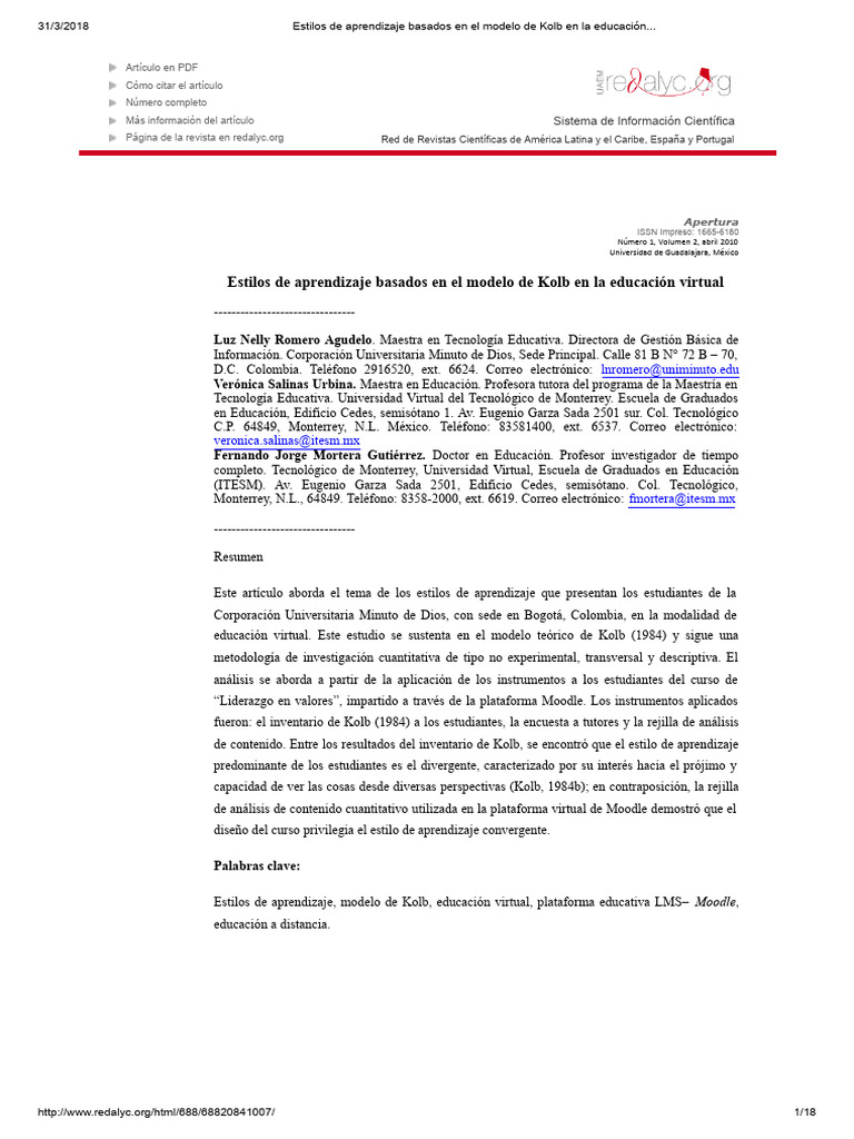 Romero Agudelo Estilos de aprendizaje basados en el modelo de Kolb en ...