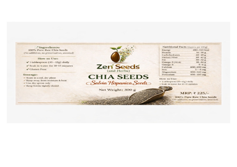 Zen Seeds Chia Label 300g MRP 225 | PDF