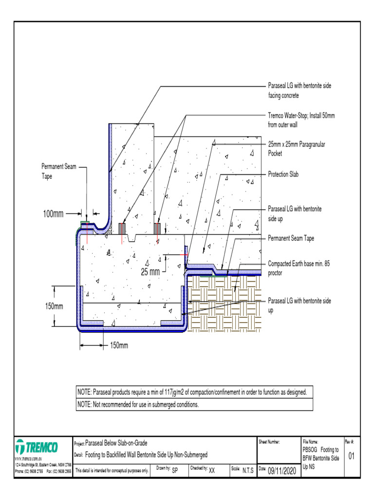 Paraseal Below Slab On Grade Footing To Backfilled Wall Bentonite Side ...