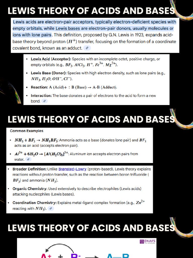 Lewis Theory of Acids and Bases Slides | PDF