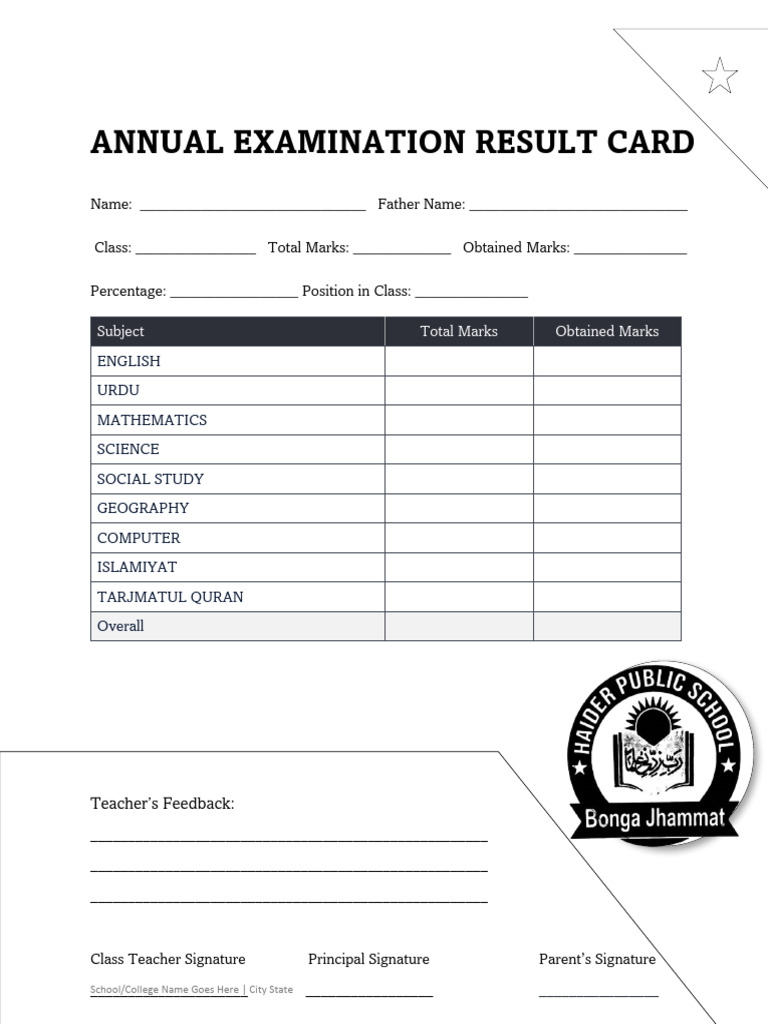 Haider Public School Result Card | PDF