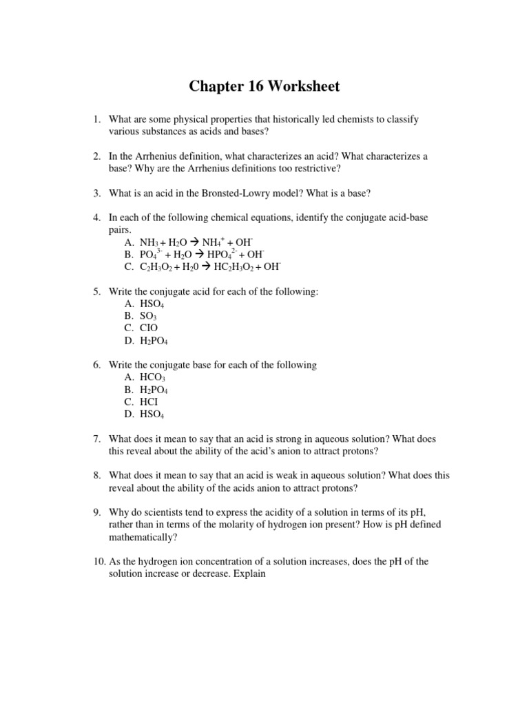 Microsoft Word - Chapter 16 Worksheet | PDF | Acid | Ph
