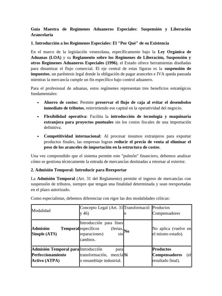 Guía Maestra de Regímenes Aduaneros Especiales | PDF | aduana | Arancel