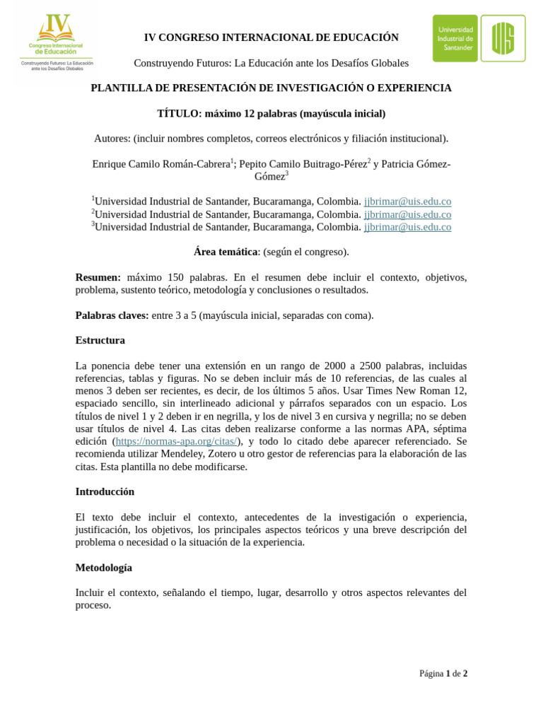 Guia para La Presentacion de Ponencias 2025 1 | PDF | Estilo apa ...