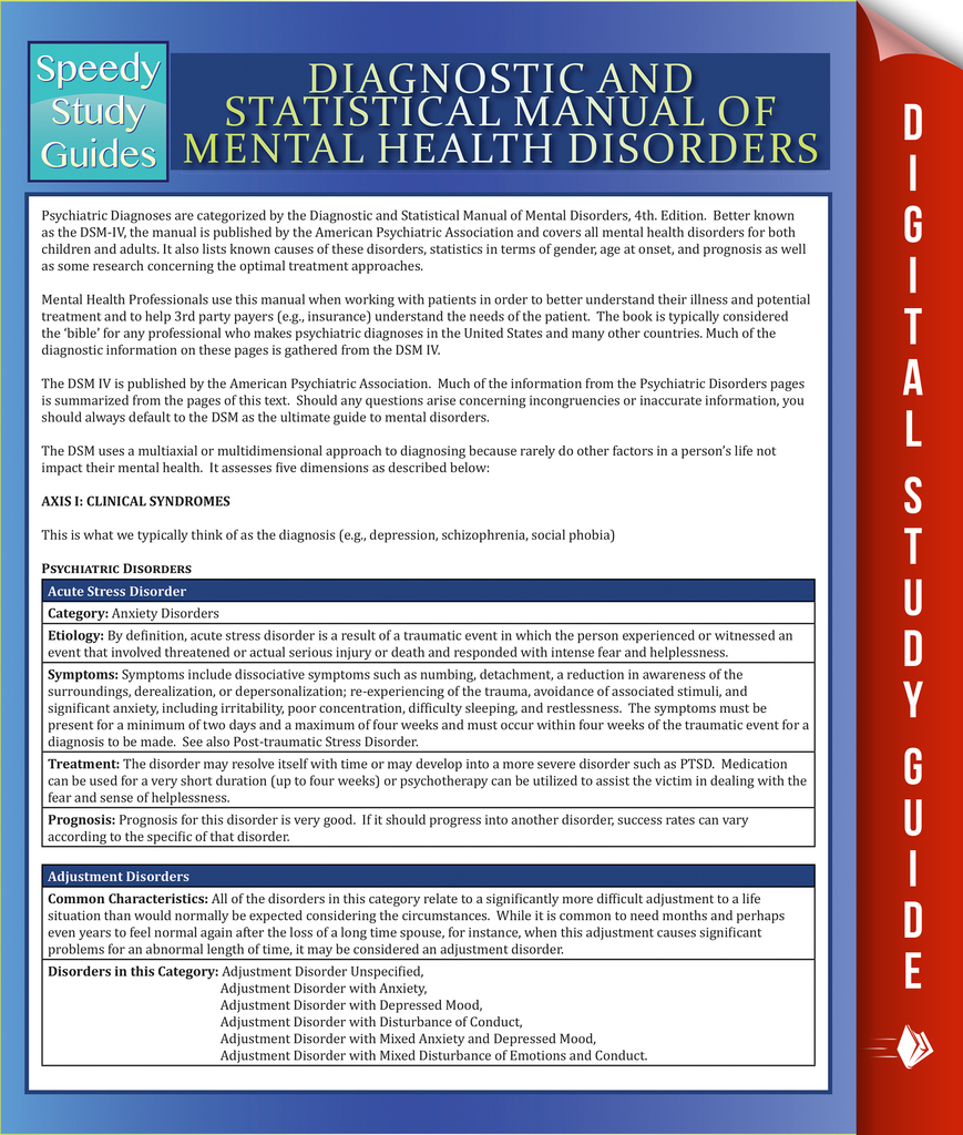 Diagnostic and Statistical Manual of Mental Health Disorders by Speedy ...