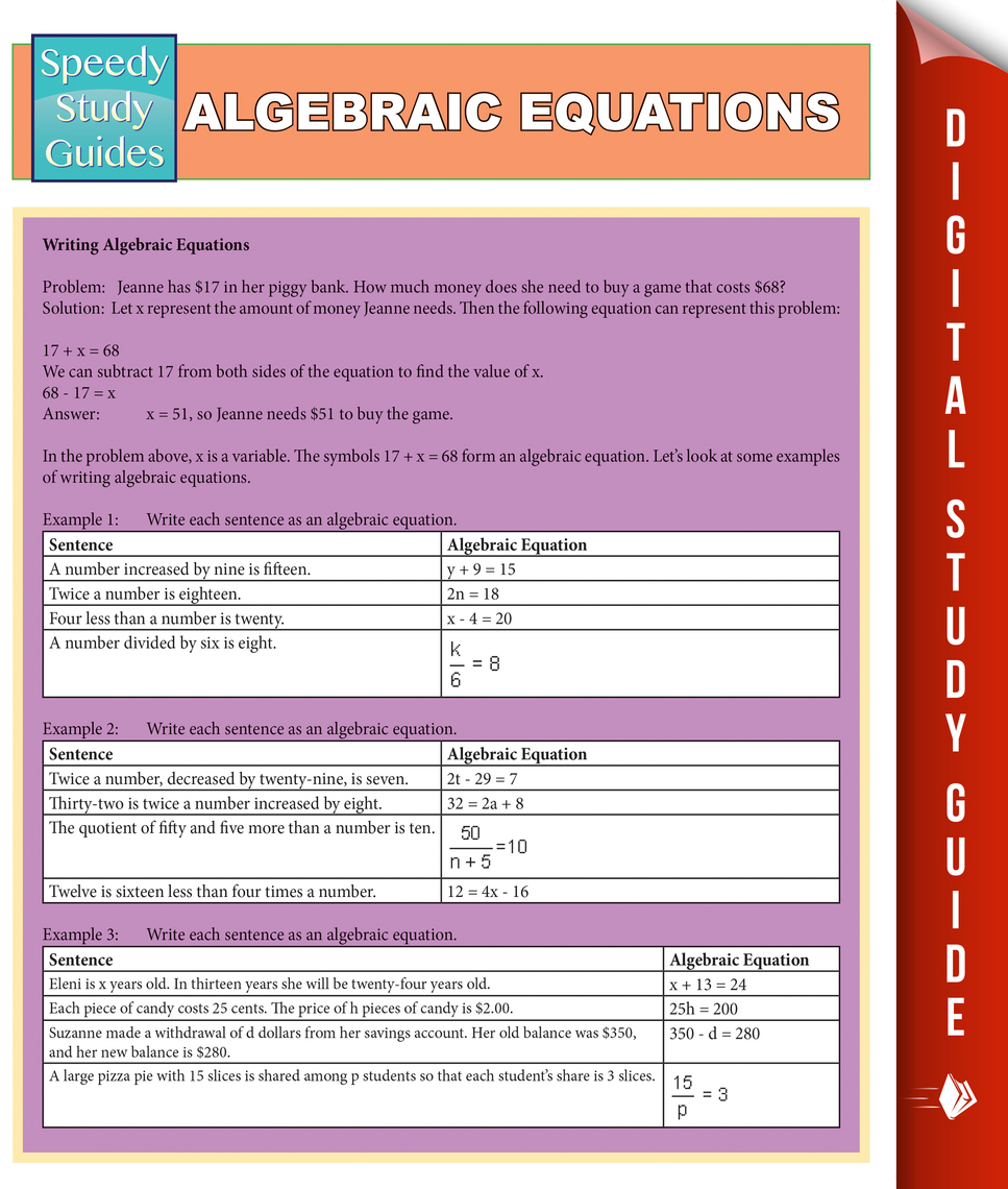Read Algebraic Equations (Speedy Study Guides) Online by Speedy Publishing   Books